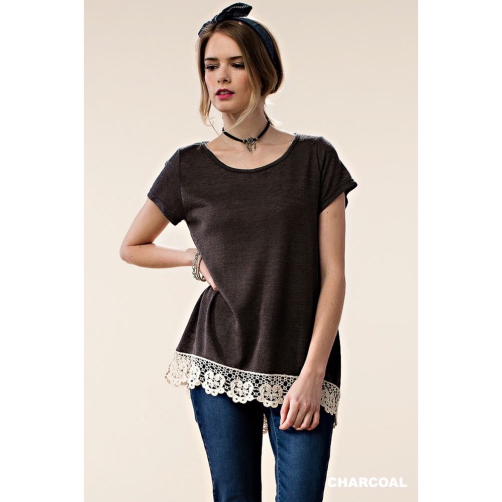 Charcoal Floral Lace Top